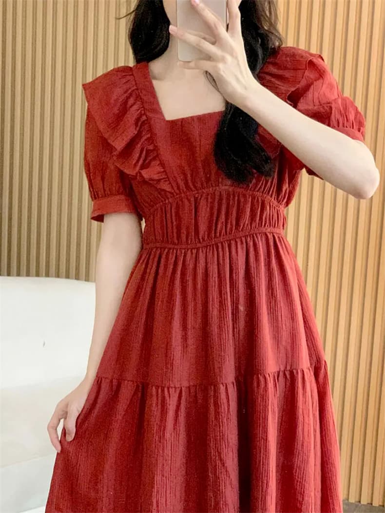 ロングワンピース シャツ パフスリーブティアードロングワンピース