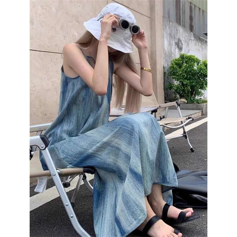 ロングワンピース ゆったり楽ちんキャミソールデニムワンピース