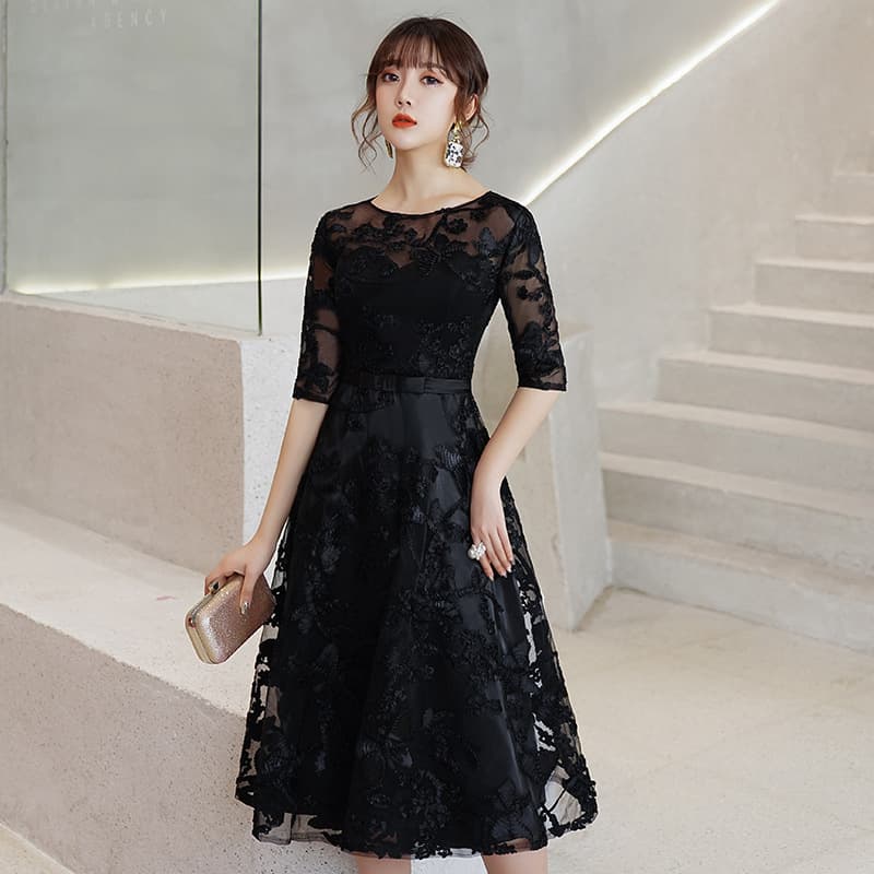 ロングワンピース 花柄刺繍フォーマルドレス 結婚式二次会演奏会ミモレ丈