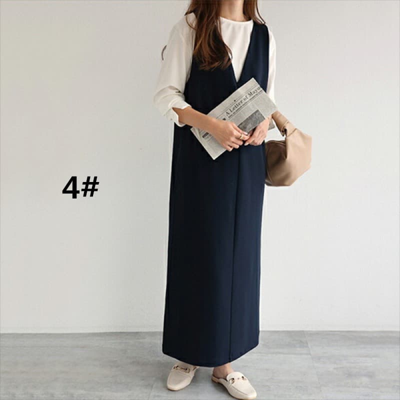 ロングワンピース ノースリーブロング丈ワンピース 重ね着風 春夏新作 上品
