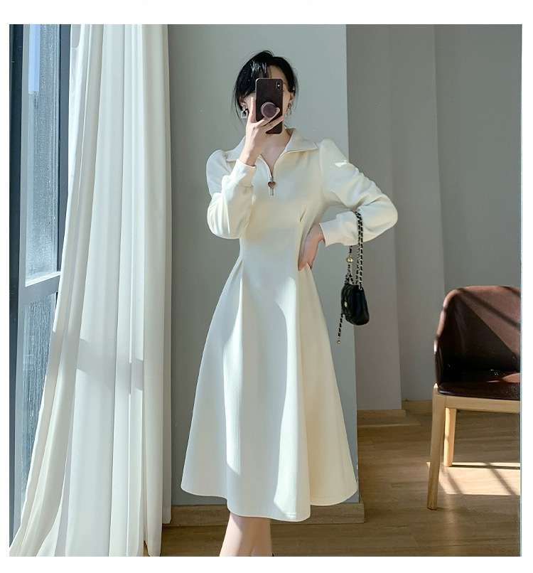 ロングワンピース ジップスタンドカラーニットワンピース