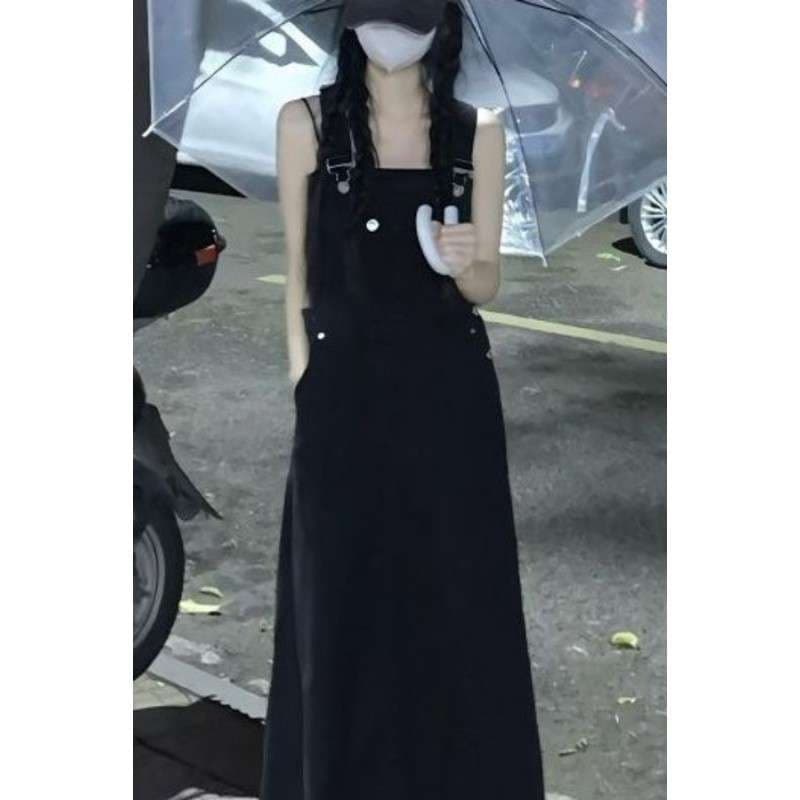 ロングワンピース サロペットデニムワンピース