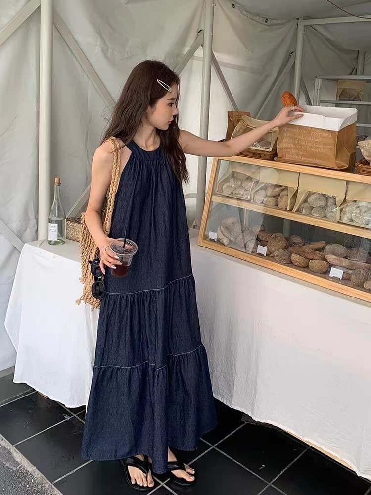 ロングワンピース 重ね着風ティアードロングワンピース