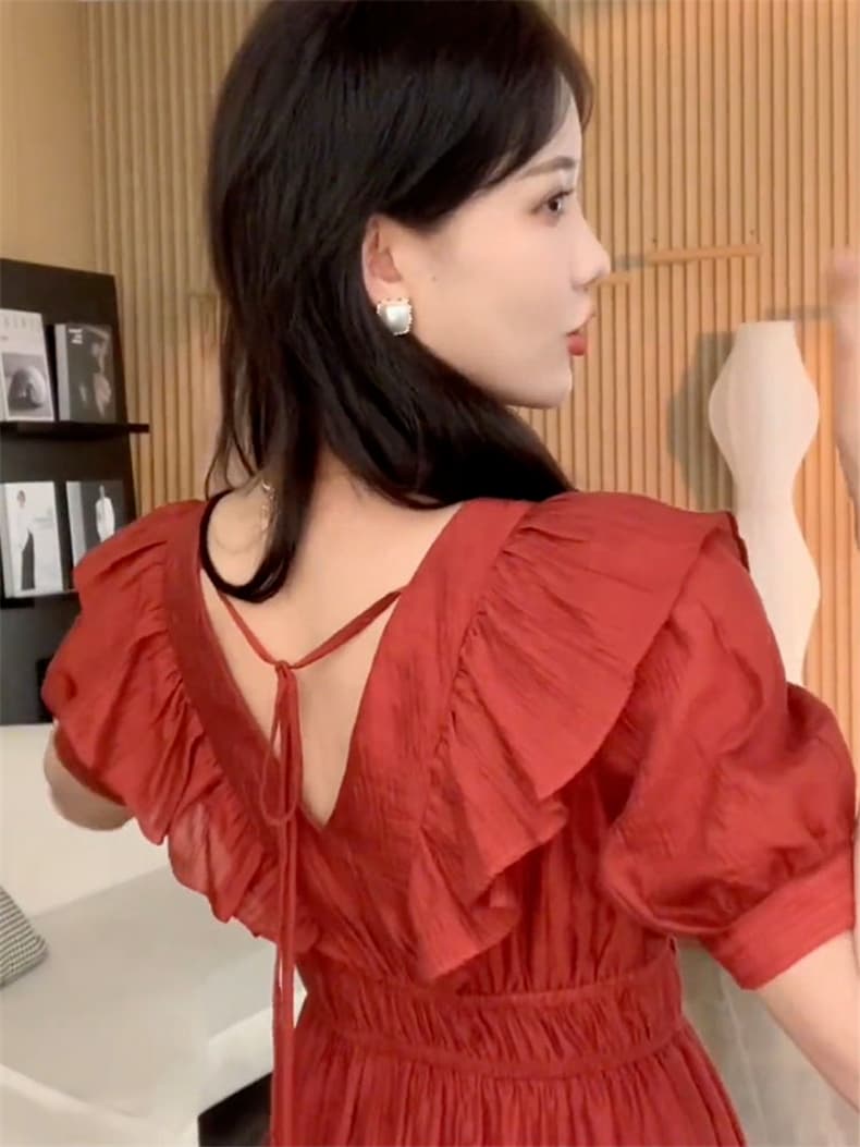 ロングワンピース シャツ パフスリーブティアードロングワンピース