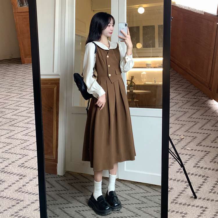 ロングワンピース 清楚系プリーツ ジャンパースカート