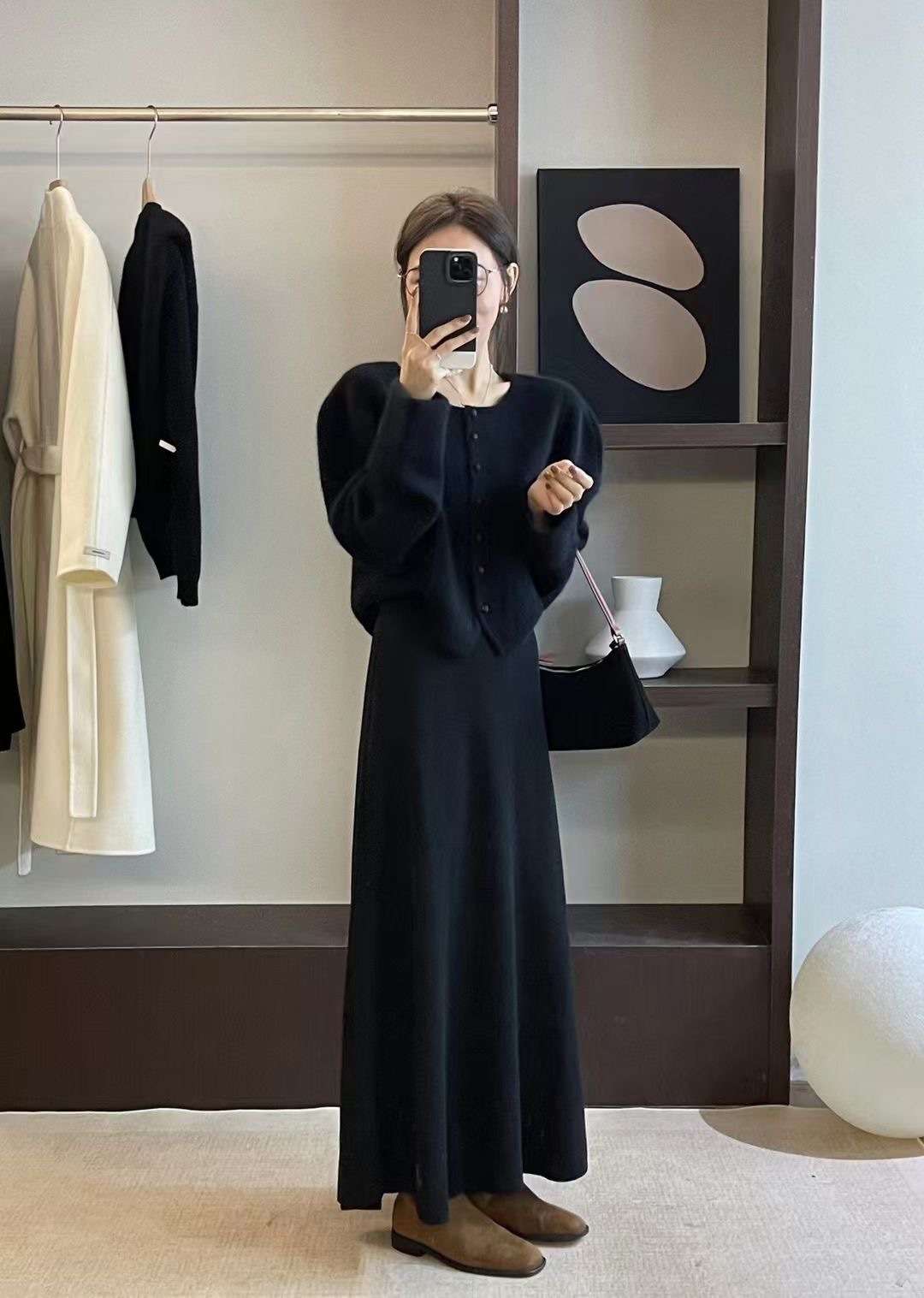 ロングワンピース シンプルニュアンス ニットロングワンピース
