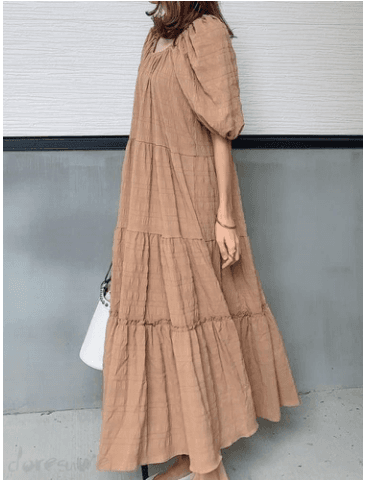 ロングワンピース レース ティアード段フリル袖口ゴム長袖ロングワンピース