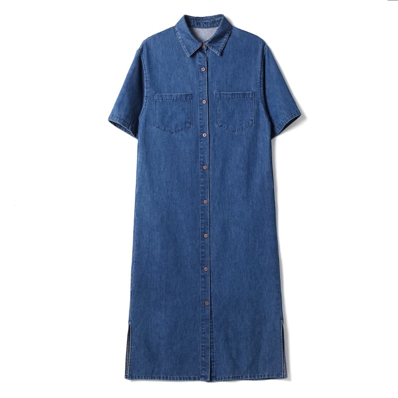 ロングワンピース デニム ゆったりシルエット 前開きデニムワンピース