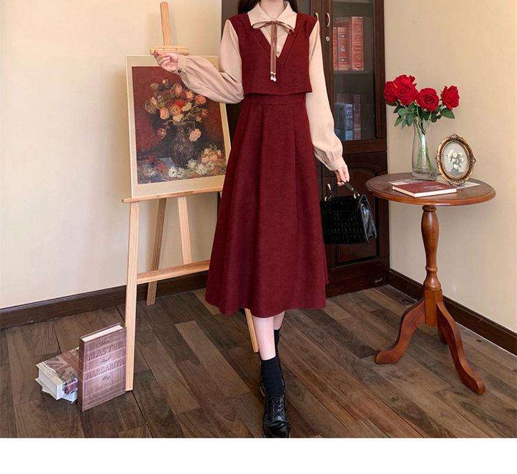 ロングワンピース クラシカル リボン ジャンパースカート