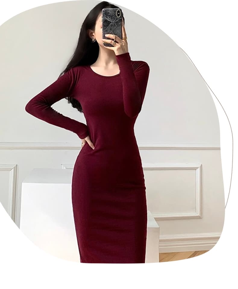 ロングワンピース ニット すっきりシルエット ニットワンピース