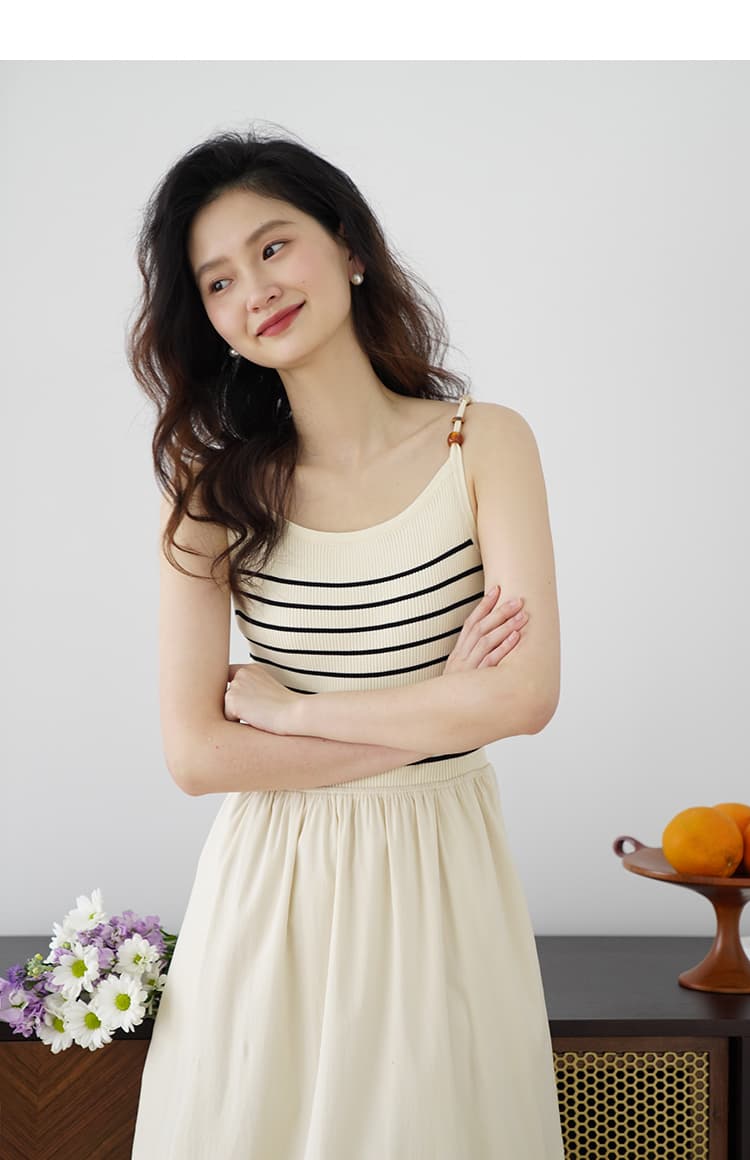 ワンピース ニット 優美ボーダー柄キャミワンピース