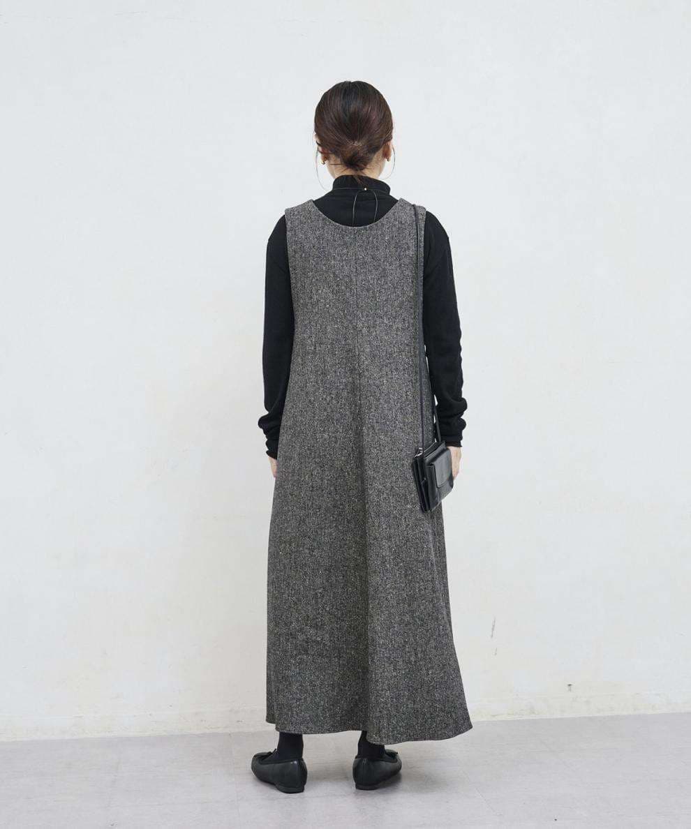 ロングワンピース 優美シルエット ノースリーブニットワンピース