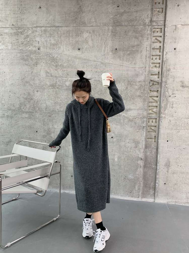 ロングワンピース ゆったりリブニット ロングワンピース