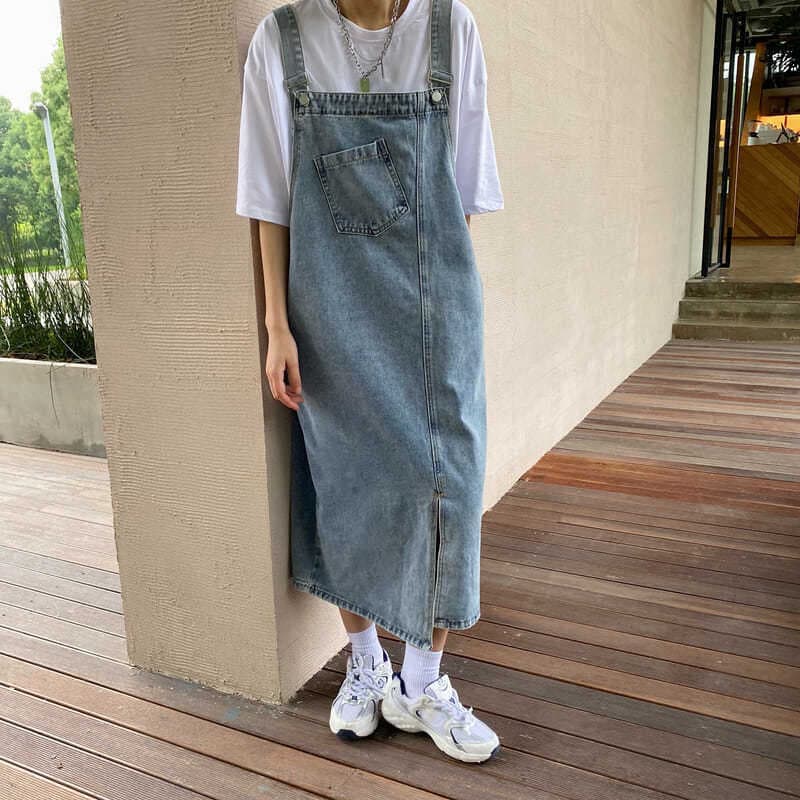 ロングワンピース シンプルゆったり涼やかデニムワンピース