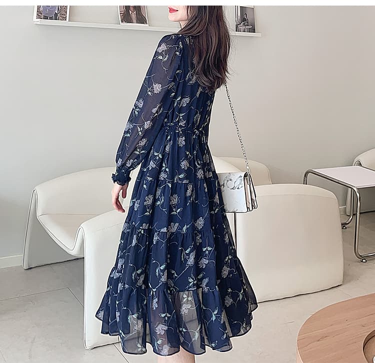 ロングワンピース レース 花柄レース入りフレアロングワンピース
