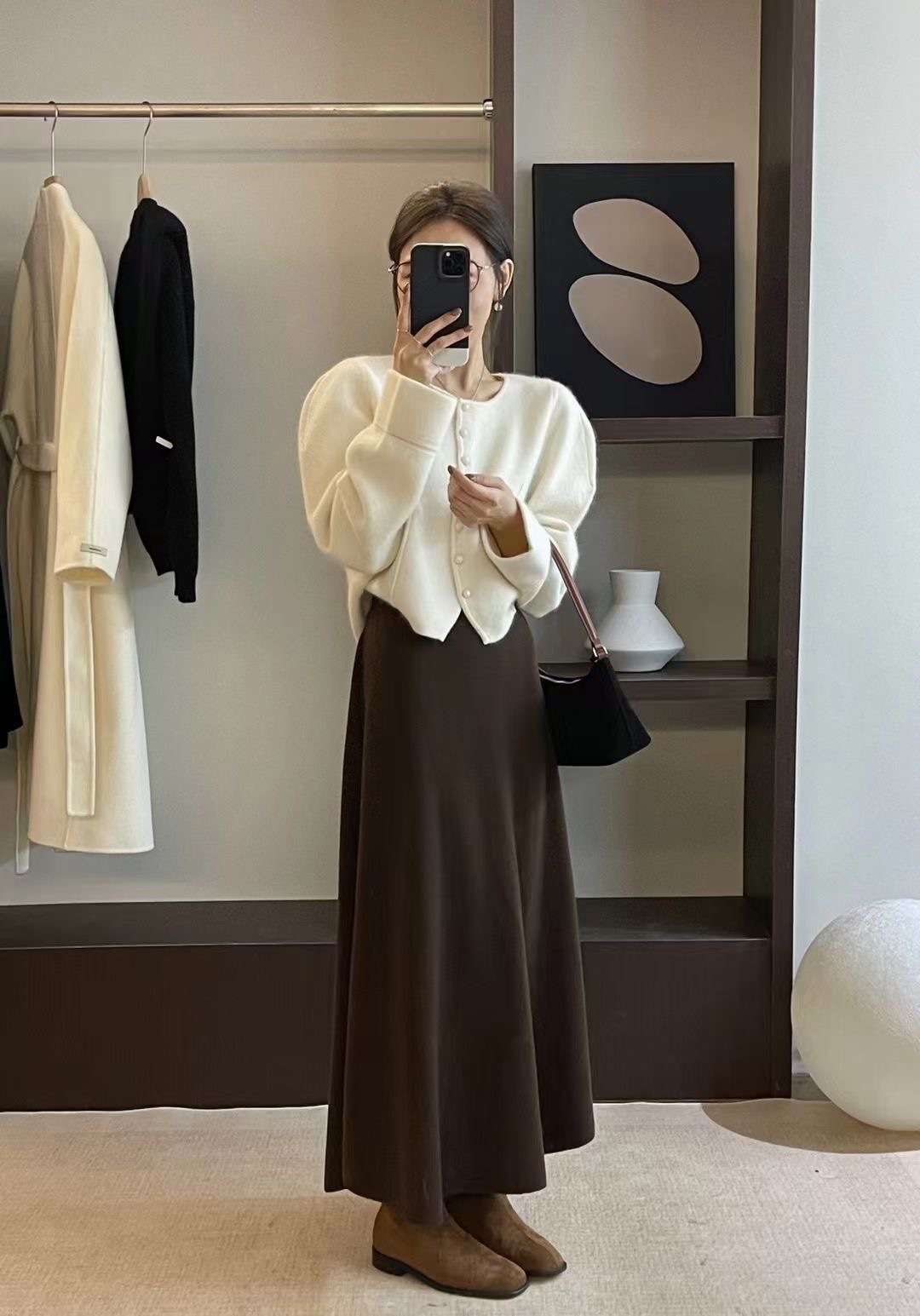 ロングワンピース シンプルニュアンス ニットロングワンピース