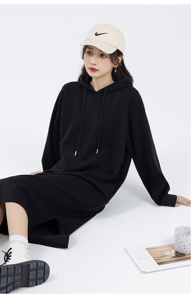 ロングワンピース スウェット ゆったりシルエット フード付きロングワンピース