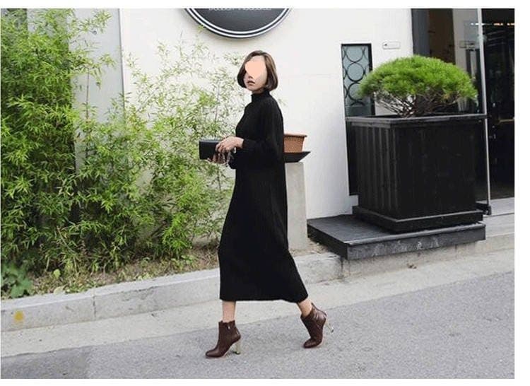 ロングワンピース お散歩リブニットロングワンピース