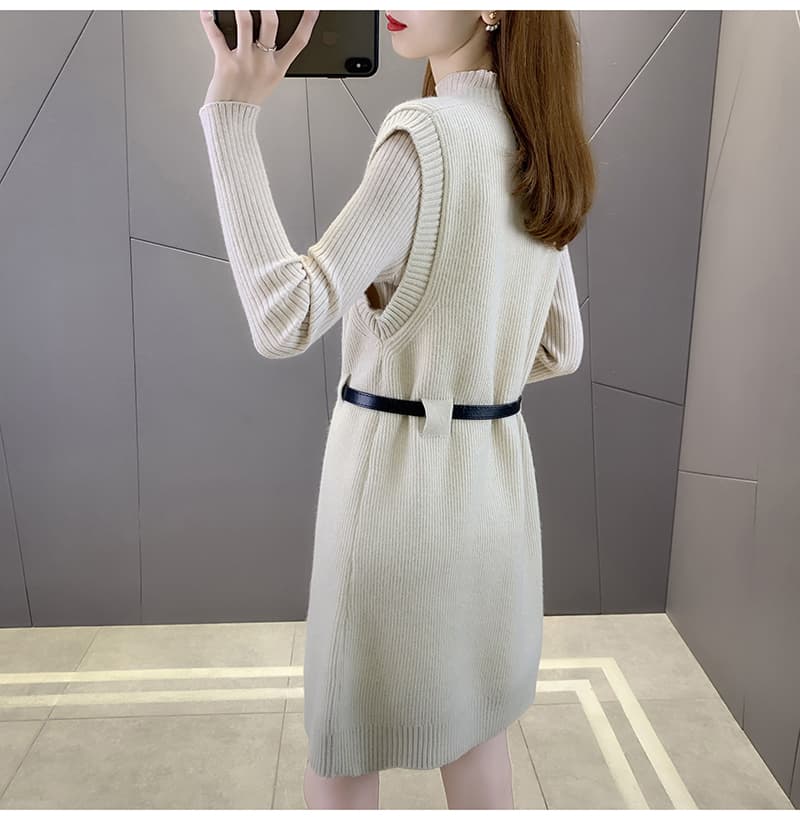 ロングワンピース ニット リブ編みハイネックニットワンピース