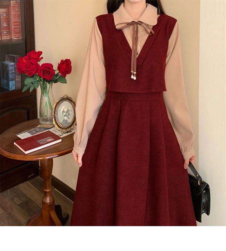 ロングワンピース クラシカル リボン ジャンパースカート