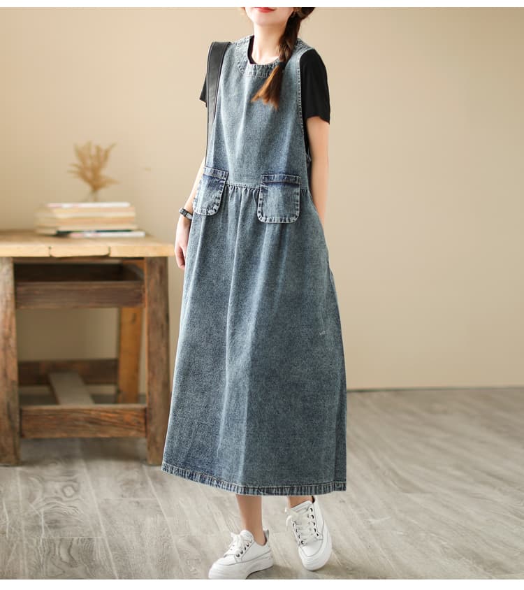 ロングワンピース ゆったりデニムジャンパースカート