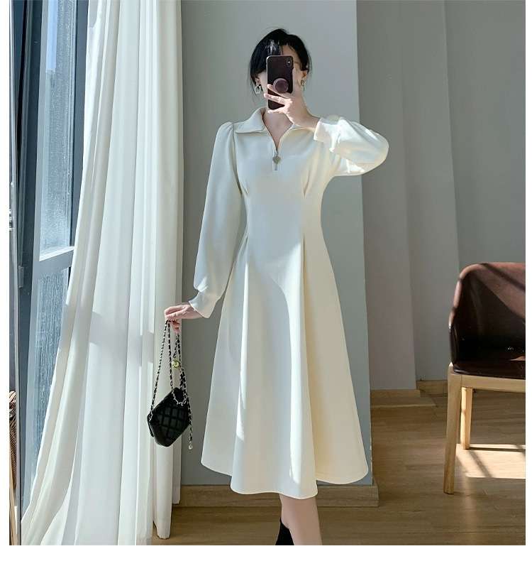 ロングワンピース ジップスタンドカラーニットワンピース