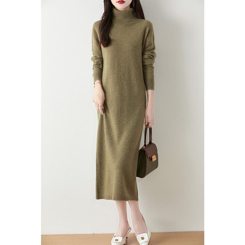 ロングワンピース タートルネック すっきりワンピース