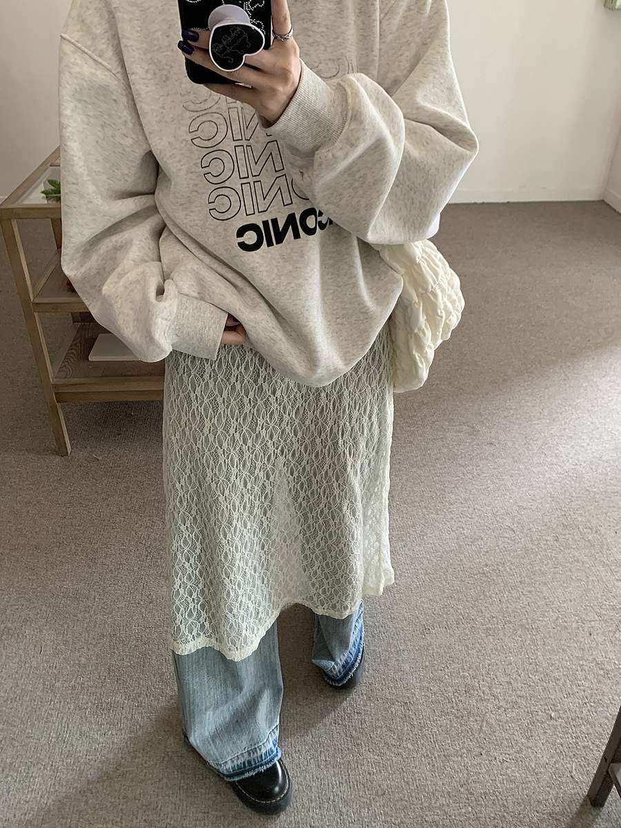 ロングワンピース 透かし模様のレイヤードワンピース