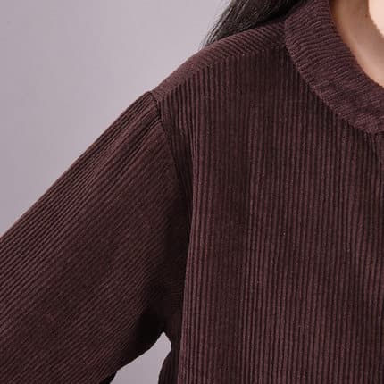 ロングワンピース シャツ コーデュロイ素材長袖前開きロングワンピース