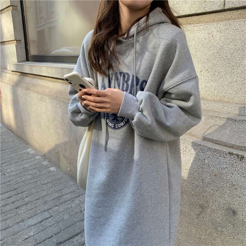 ロングワンピース ゆったりパーカーワンピース