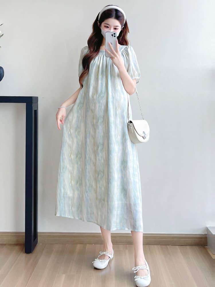 ロングワンピース レース 水彩模様のふんわりレースワンピース
