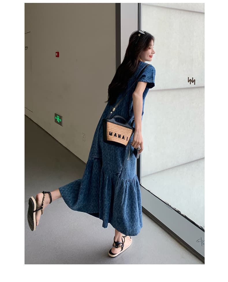 ロングワンピース ゆるふわフレアデニムロングワンピース