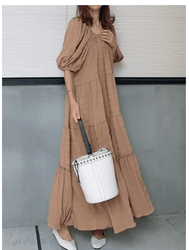 ロングワンピース レース ティアード段フリル袖口ゴム長袖ロングワンピース