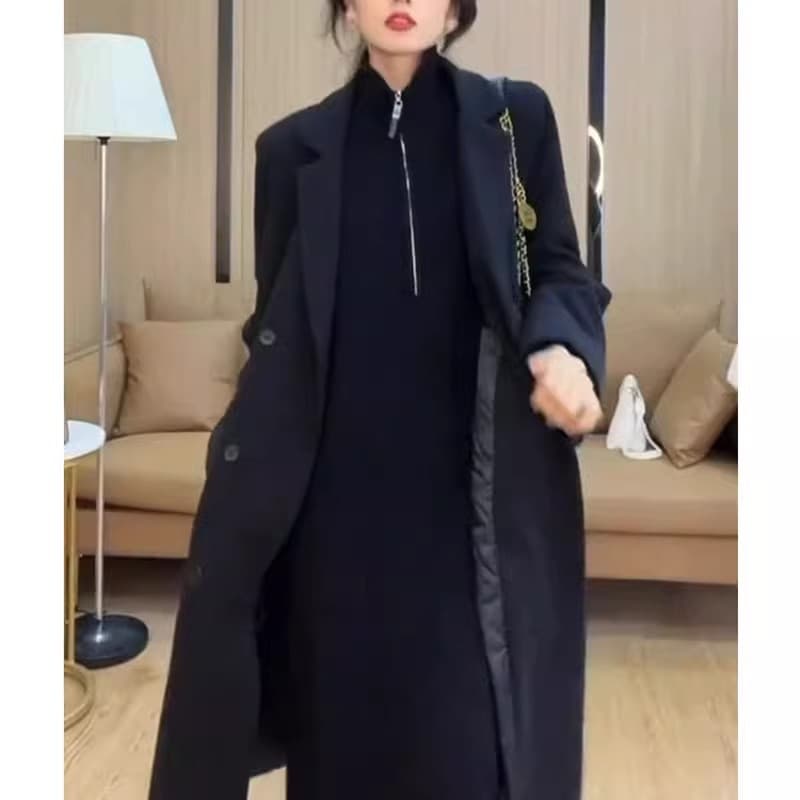 ロングワンピース ビスチェ風リブ編みハイネックワンピース