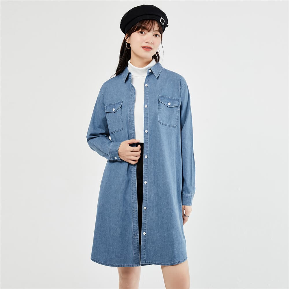 ロングワンピース デニム シンプル切替ロングデニムワンピース