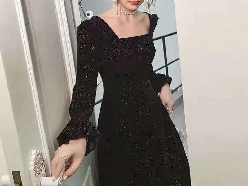 ロングワンピース キラメキ優美 パフスリーブドレス