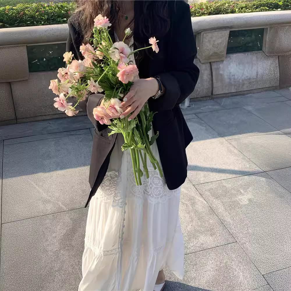 ロングワンピース 優美なレース切替フェミニンマキシワンピース