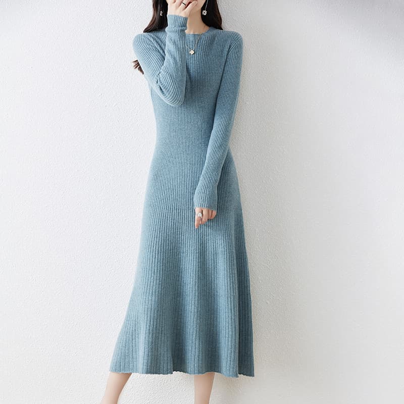 ロングワンピース リブ編みすっきりシルエットワンピース