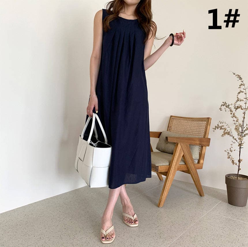 春夏新作 ノースリーブ ロングワンピース 体型カバー 大人可愛い