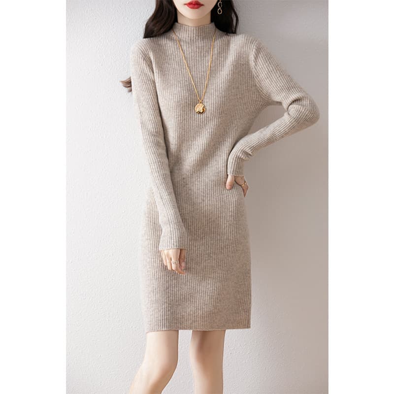 ロングワンピース シンプル リブニット ワンピース