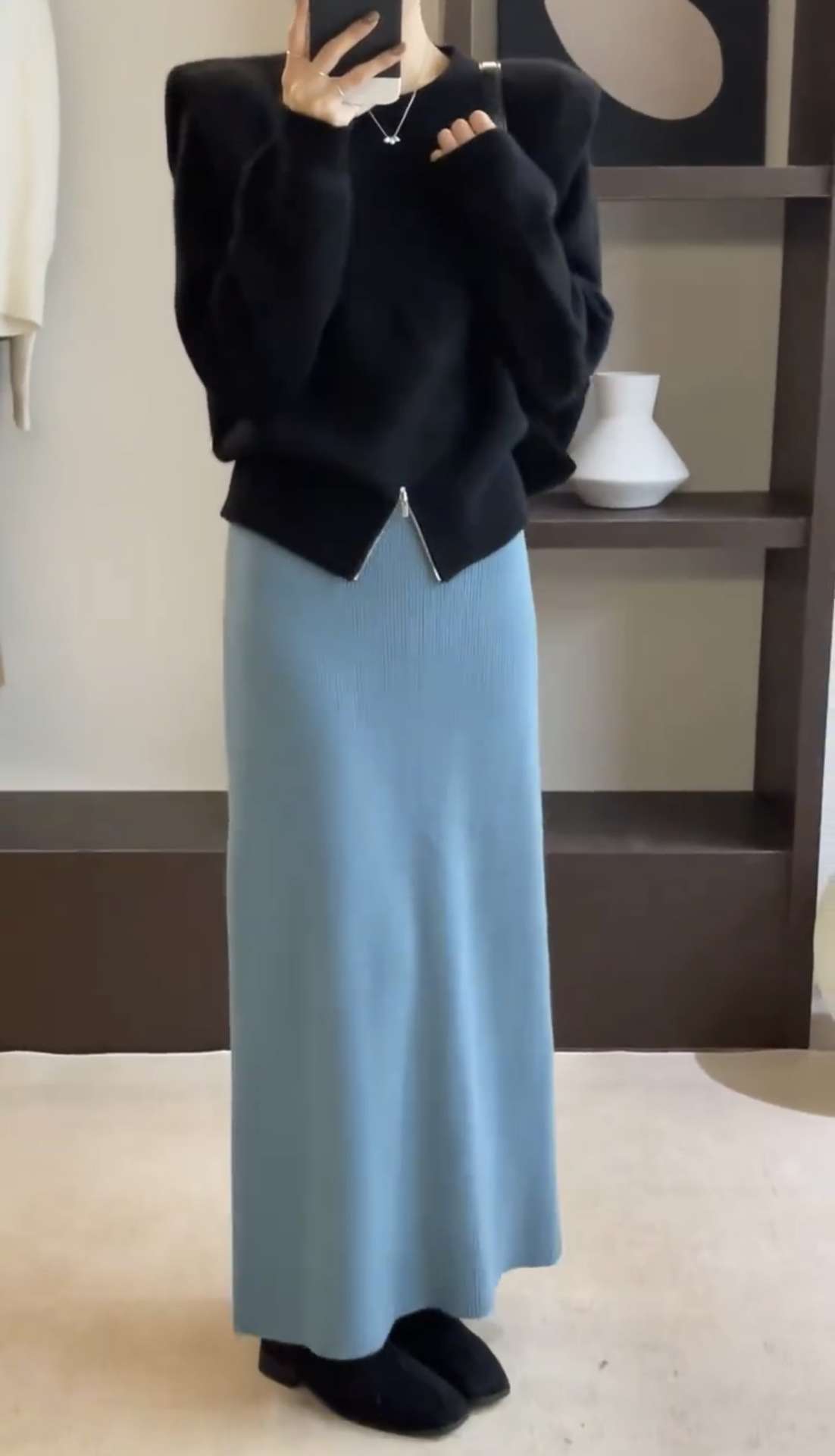 ロングワンピース シンプルニュアンス ニットロングワンピース