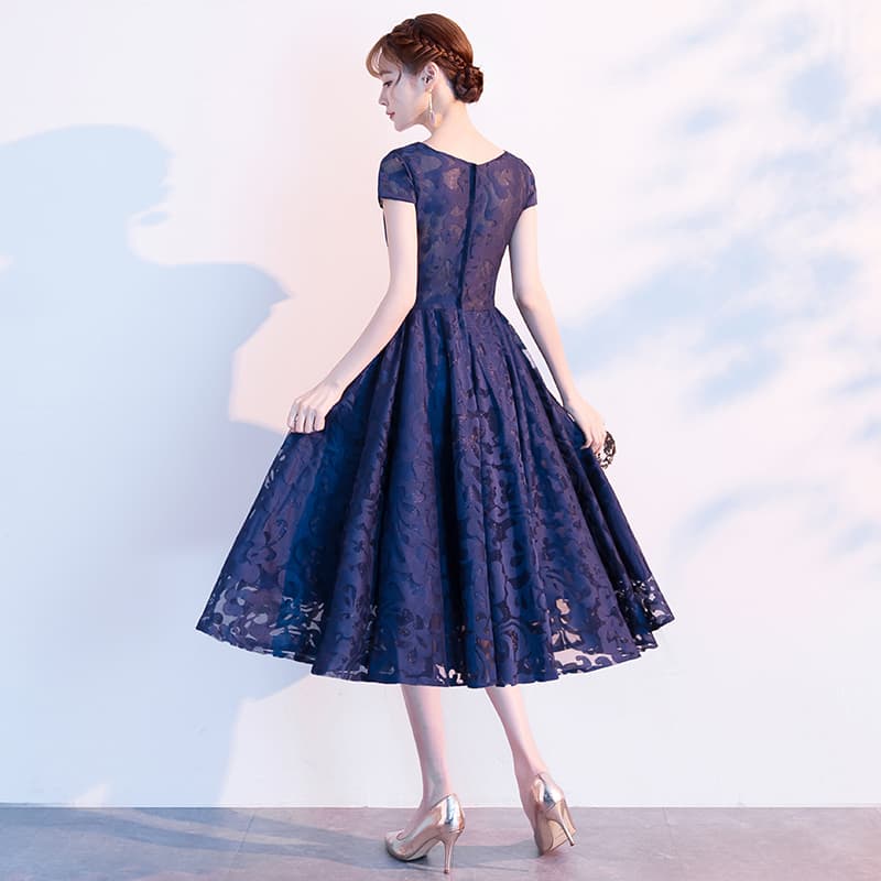 ロングワンピース レース レース模様ミディ丈ドレス