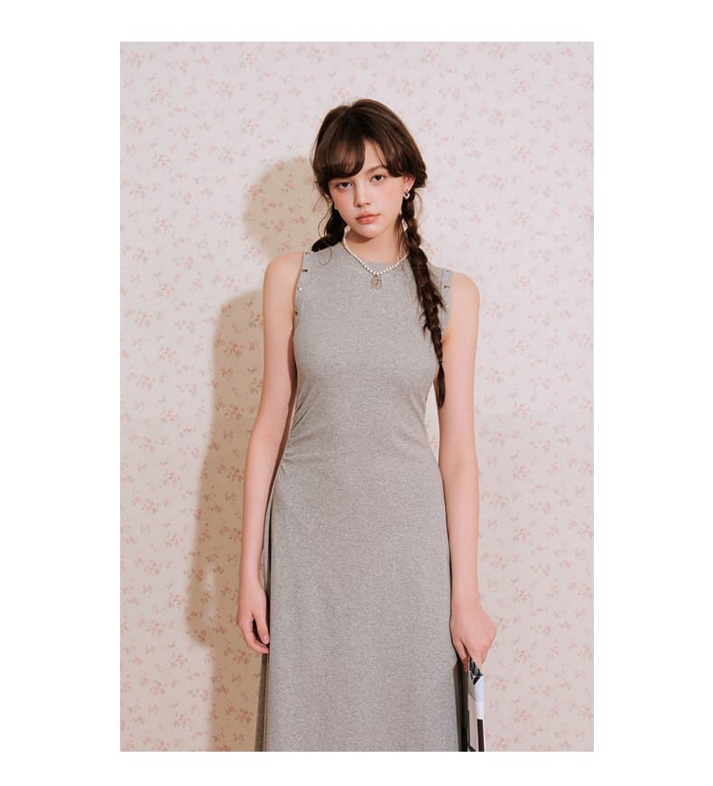 ロングワンピース ニット シンプル美シルエット ノースリーブワンピース