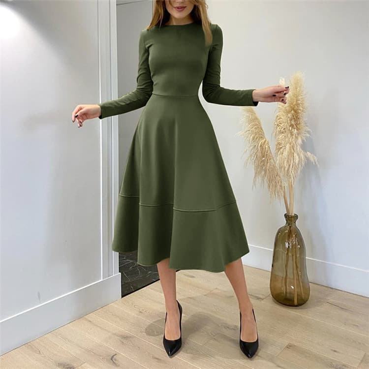 秋冬ニット長袖ロングワンピース上品大人気