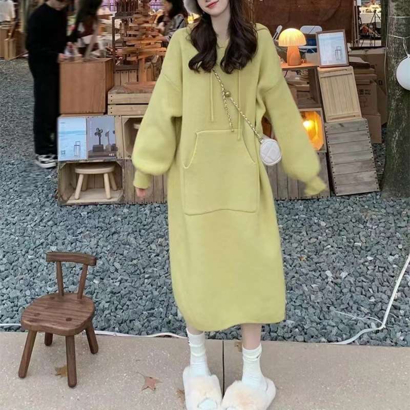 ロングワンピース ゆったりフード付きスウェットロングワンピース
