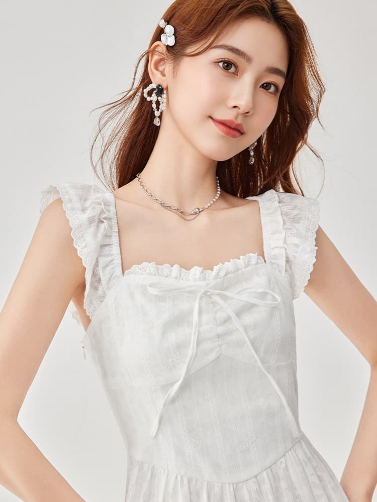 ロングワンピース レース 優美フリルレースティアードワンピース
