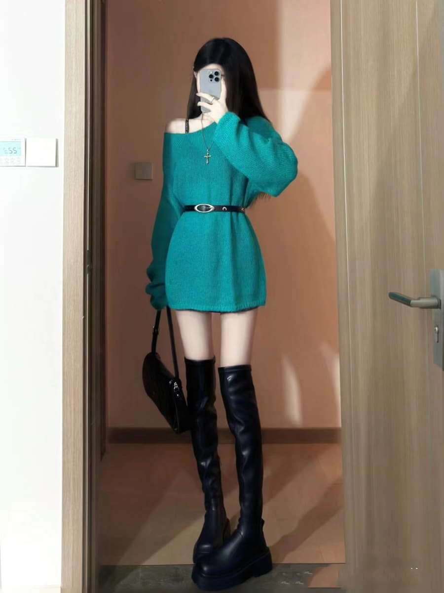ロングワンピース ニット ゆったりニットセーター