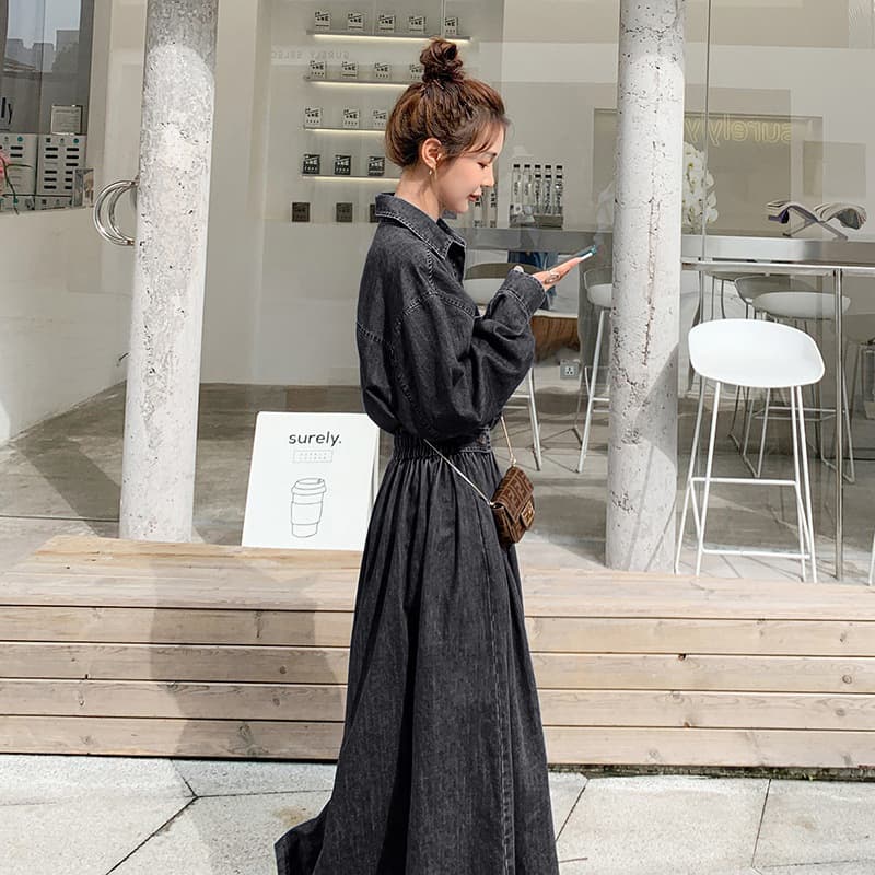 ロングワンピース ギャザーたっぷり優美シルエットワンピース