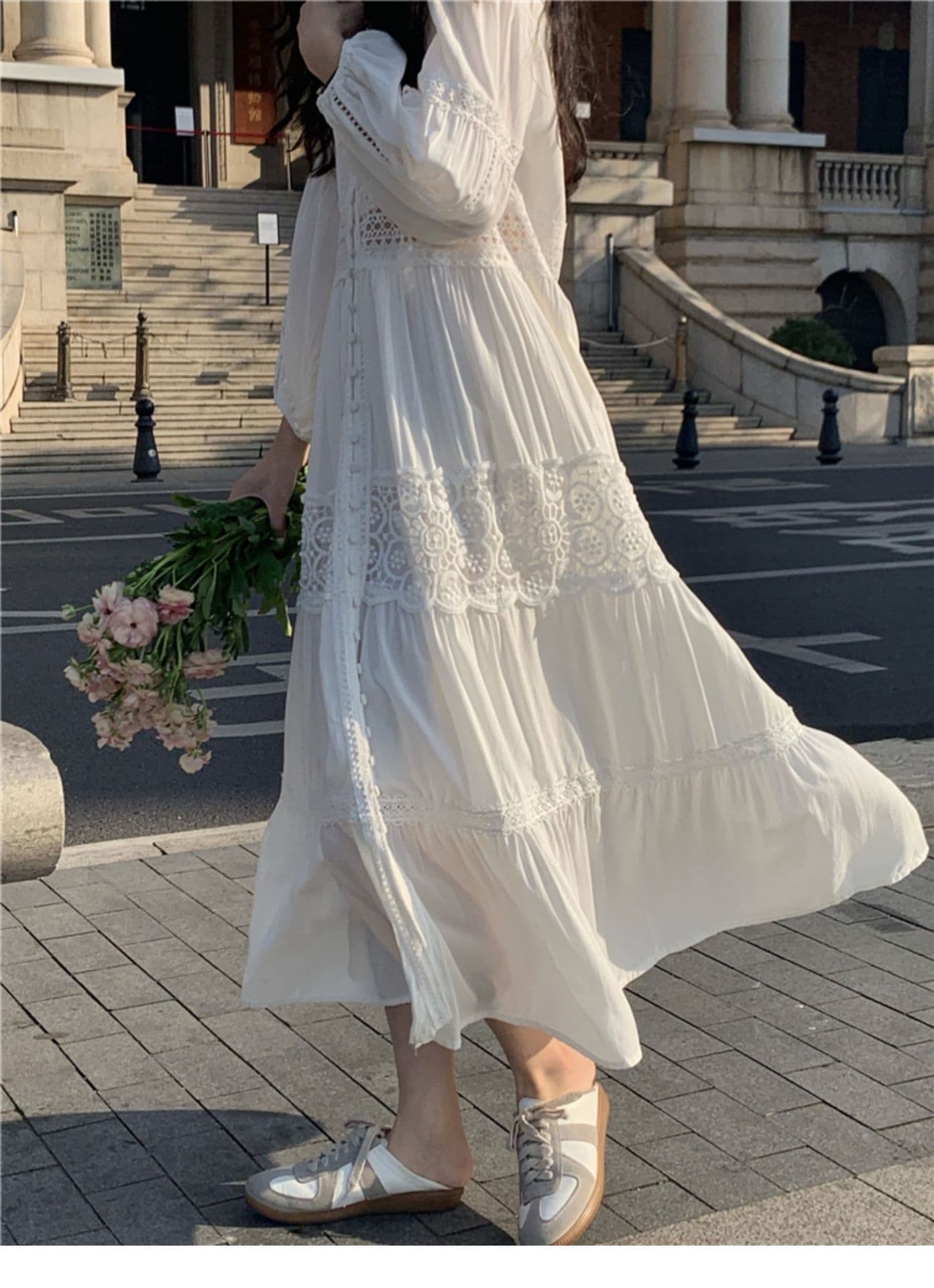 ロングワンピース 優美なレース切替フェミニンマキシワンピース
