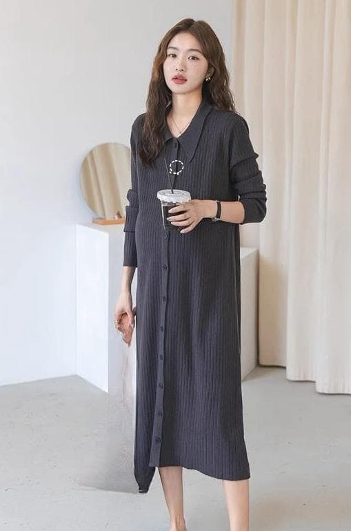 ロングワンピース ニットシャツワンピース レディース 妊婦対応 秋冬